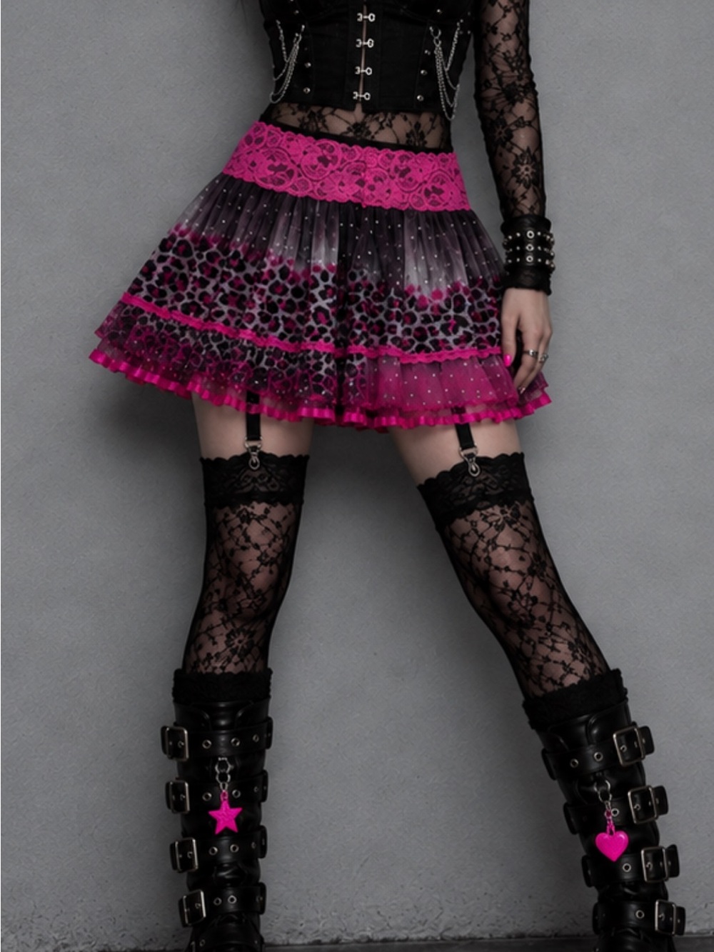 Rachael & Chloe Hot Pink Leopard Tiered Mini Skirt